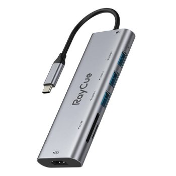Концентратор 7in1 RayCue USB-C - 3x USB-A 3.0 5Gbps + SD/TF HDMI 4K30Hz PD 100W (серый)