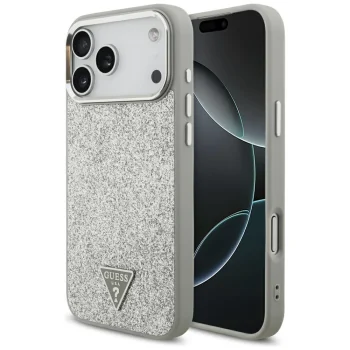Чехол Guess Glitter Triangle Logo MagSafe для iPhone 17 Pro Max - серебристый