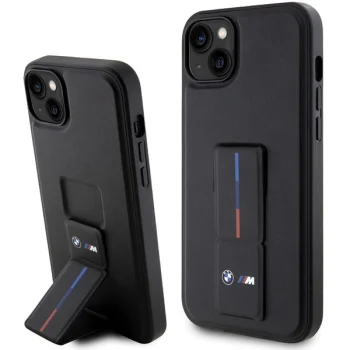 BMW iPhone 14 / 15 / 13 vāciņš Grip Stand Hot Stamp, melns