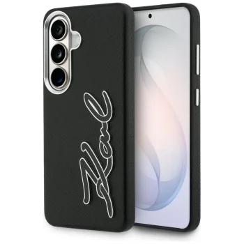Karl Lagerfeld Grained Signature Metal Resin Logo vāciņš Samsung Galaxy S26, melns