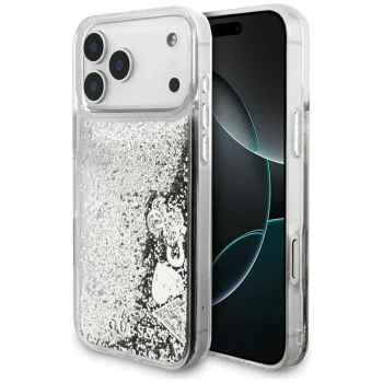 Чехол Guess Liq. Glitter 4 Charms для iPhone 17 Pro Max, серебристый