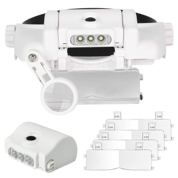 Galvas lupa ar 3 LED apgaismojumu un 6 maināmiem objektīviem