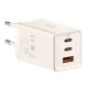 Tīkla lādētājs Baseus GaN5 2x USB-C + USB, 65W + kabelis 1m, Balts