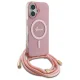 Guess iPhone 16 vāciņš Crossbody Cord Script MagSafe, rozā