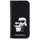 Karl Lagerfeld iPhone 14 Pro atverams vāciņš maciņš grāmatiņa Saffiano Karl & Choupette, melns