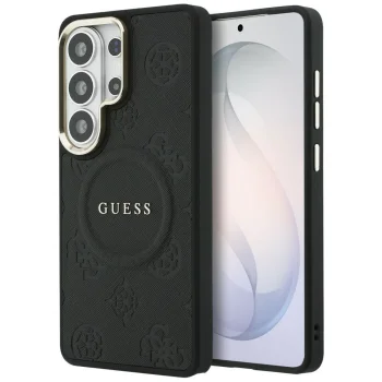 Guess Saffiano Peony Embossed Ring MagSafe vāciņš Samsung Galaxy S26 Ultra, melns