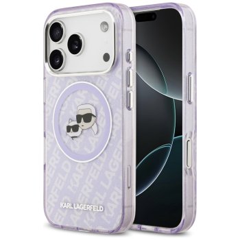 Karl Lagerfeld IML Glitter Karl & Choupette Heads Logo MagSafe Phone Case Cover iPhone 17 Pro Max - Purple