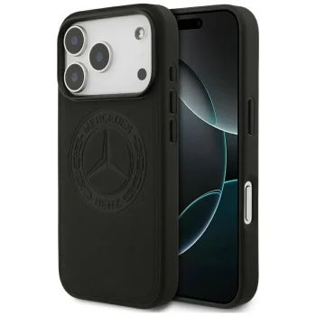 Чехол Mercedes Leather Vintage Logo MagSafe для iPhone 17 Pro Black