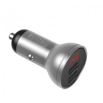 Baseus Digital Display Dual USB Car Charger 4.8A, 24W, Silver | Automašīnas Telefona Lādētājs Uzlādes Ierīce