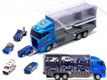 Bērnu Rotaļu Kravas Automašīnu Transporteris + Policijas Mašīnas | Kids Toy Truck Car Transporter + Police