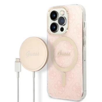 Apple iPhone 14 Pro 6.1" Guess 4G Print MagSafe Case Cover (GUBPP14LH4EACSP) + Charger, Pink | Чехол Кейс...