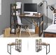 Wooden computer desk with metal shelf, loft style, brown/black