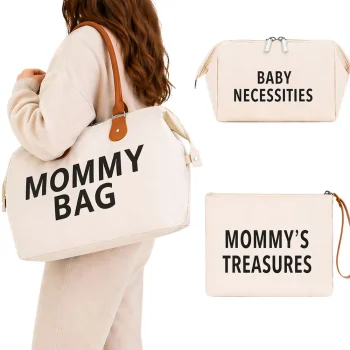 Mommy Bag 3in1 Māmiņu Soma ar Kosmētikas Maciņu un Organizatoru, Bēša