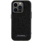 Karl Lagerfeld iPhone 15 Pro vāciņš Rhinestone Logo Metal Plate, melns