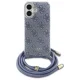 Guess iPhone 16 vāciņš Crossbody Cord 4G Print ar aukliņu, zils
