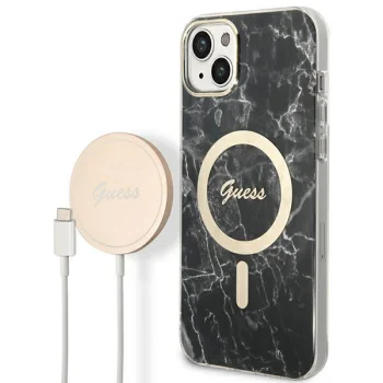 Apple iPhone 14 Plus 6.7'' Guess Marble MagSafe Case Cover + Charger (GUBPP14MHMEACSK), Black | Telefona Maciņš Vāks...