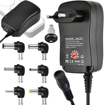 Universāls regulējams barošanas bloks 3V-12V ar 6 uzgaļiem un USB