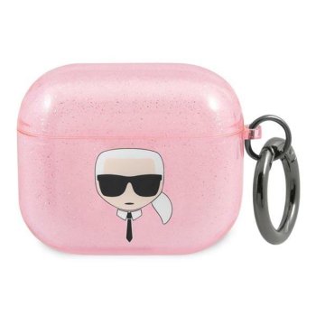 Karl Lagerfeld AirPods 3 чехол Karl's Head Glitter, розовый