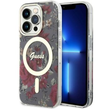 Guess iPhone 14 Pro vāciņš IML Flower MagSafe, haki
