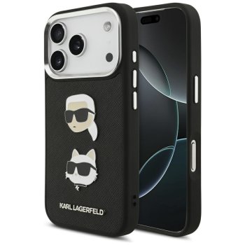 Karl Lagerfeld FW Grained Karl & Choupette Heads Pins & Logo iPhone 17 Pro vāciņš - melns | Phone Case Cover