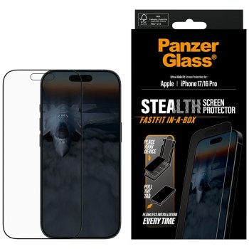 PanzerGlass Stealth Ultra-Wide Fit Fastfit rūdītais ekrāna stikls iPhone 17 / 16 Pro | Tempered Glass Screen...