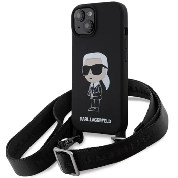 Чехол Karl Lagerfeld для iPhone 15 Crossbody Silicone Ikonik, черный