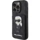 Apple iPhone 15 Pro Max 6.7\" Karl Lagerfeld Saffiano Cardslots and Stand Monogram Ikonik Patch Case Cover, Black |...