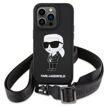 Karl Lagerfeld iPhone 15 vāciņš Crossbody Silicone Ikonik, melns