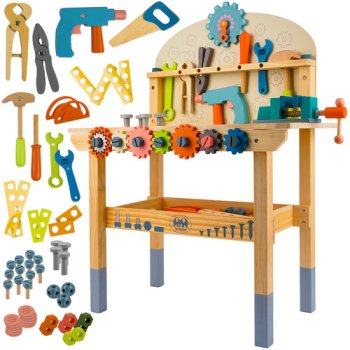 Kruzzel 3-in-1 Wooden Workbench with Tools for Kids, Multicolor