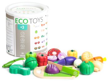Набор деревянных овощей для резки ECOTOYS 20 предметов