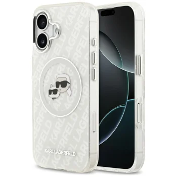 Чехол Karl Lagerfeld IML Glitter Karl & Choupette MagSafe для iPhone 17, серый
