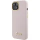 Guess iPhone 15 vāciņš Silicone Script Metal Logo & Frame, rozā