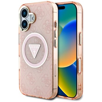 Guess IML Metal Glitter 4G MagSafe vāciņš Apple iPhone 16, Rozā