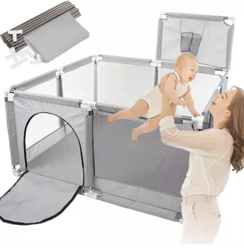 Детский манеж и сухой бассейн Nicekids с корзиной, 125 x 125 см, серый