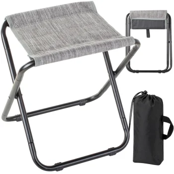 Folding Camping Stool with Metal Frame and Carrier Bag, Grey