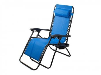 Dārza Pludmales Guļamkrēsls Atpūtas Saliekams Krēsls ar Galvas Balstu un Paliktni, Zils | Garden Beach Deck Chair Folding Sunbed