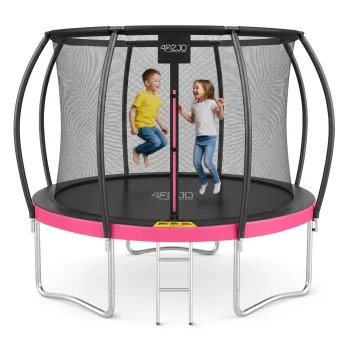 4Fizjo PRO dārza batuts bērniem ar drošības tīklu, 312 cm (10FT), rozā/melns