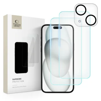 Tech-Protect Supreme Tempered Glass Set for iPhone 15, 2x Screen / 1x Camera
