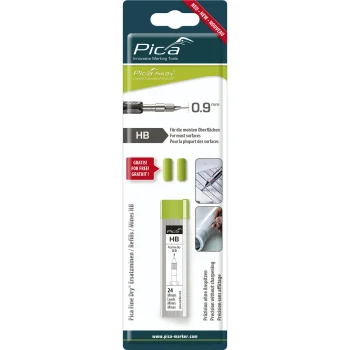Сменные графитовые грифели Pica Fine-Dry HB 0.9 мм, 24 шт. и 2 ластика