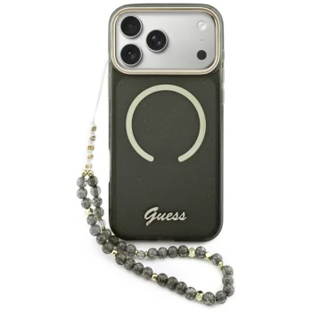 Guess IML Glitters Script Strap MagSafe vāciņš iPhone 17 Pro Max tālrunim – melns | Phone Case Cover