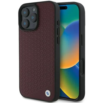 BMW iPhone 16 Pro Max vāciņš Sign Leather Diamond Metal Logo MagSafe, sarkans