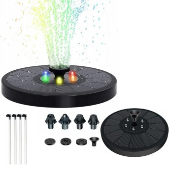 Saules strūklakas sūknis dīķim ar RGB LED apgaismojumu, melns
