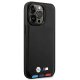 BMW iPhone 14 Pro Max maciņš Leather Stamp Tricolor MagSafe Melns