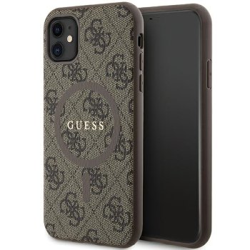Чехол Guess для iPhone 11 / XR 4G Collection Leather Metal Logo MagSafe, коричневый