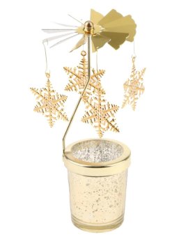 Вращающийся подсвечник-карусель со снежинками, золотой