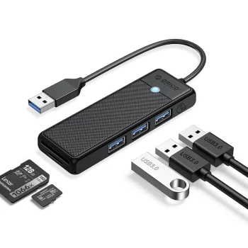 USB-концентратор Orico PAPW3AT-U3 с 3x USB-A 3.0 и картридером microSD/SD, 1 м, черный