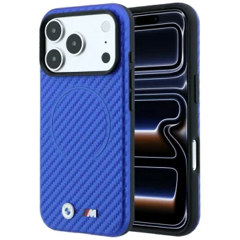 Чехол BMW M Carbon Printed Ring MagSafe для iPhone 17 Pro / 18 Pro, синий