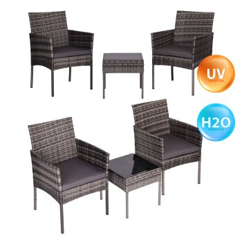 Polyrattan Garden Furniture Set MultiGarden 2 Chairs and Table, Grey