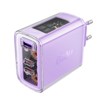 Acefast lādētājs GaN 65W ar 3 portiem (1xUSB, 2xUSB-C) violets (A45)