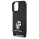 Karl Lagerfeld iPhone 16 vāciņš Saffiano Karl&Choupette Metal Pin ar siksniņu, melns